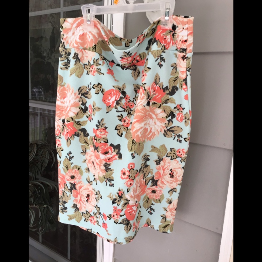 woman acacia aqua colored floral pencil straight skirt size 3x fits like XL EUC - Picture 2 of 9